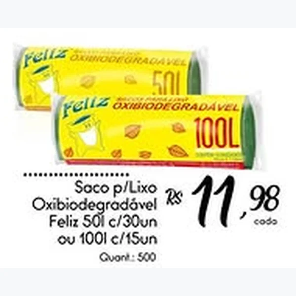 Recorte do encarte de Saco P/lixo Oxibiodegradável Feliz 30 un
