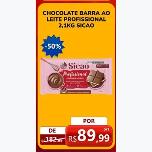 Chocolate Barra ao Leite Profissional Sicao 2,1 kg