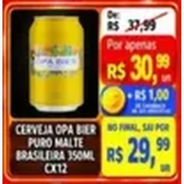 Recorte do encarte de Cerveja Puro Malte Brasileira Opa Bier 12 un × 350 ml