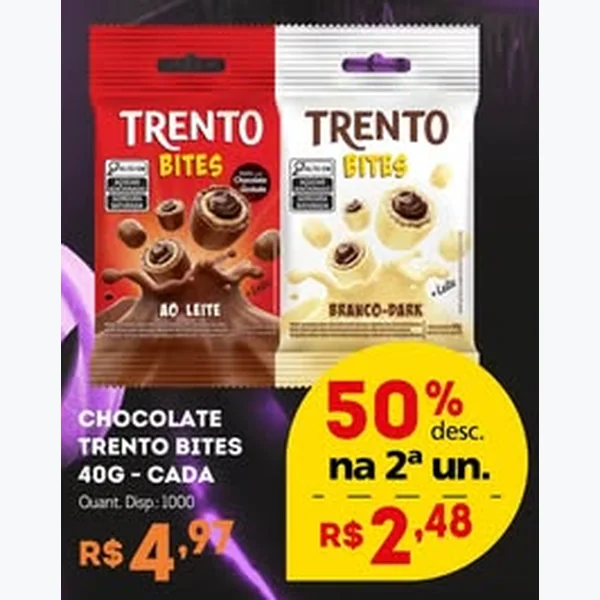 Recorte do encarte de Chocolate Bites Branco-dark Trento 40 g