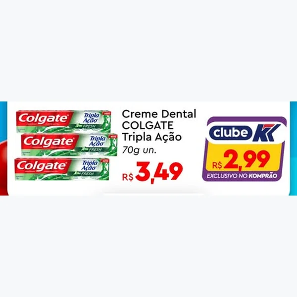 Recorte do encarte de Creme Dental Tripla Ação Colgate 70 g