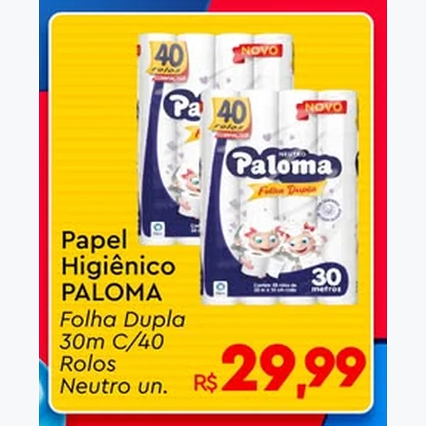 Recorte do encarte de Papel Higiênico Folha Dupla Paloma 40 un × 30 un