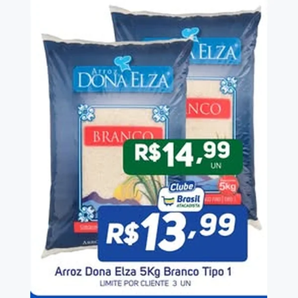 Recorte do encarte de Arroz Branco Tipo 1 Dona Elza 5 kg