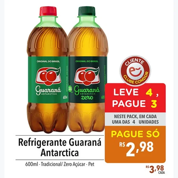 Recorte do encarte de Refrigerante Zero Açúcar Guaraná Antarctica 600 ml
