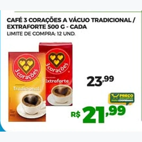 Café a Vácuo Extraforte 3 Corações 500 g