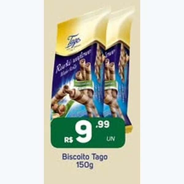 Recorte do encarte de Biscoito Tago 150 g