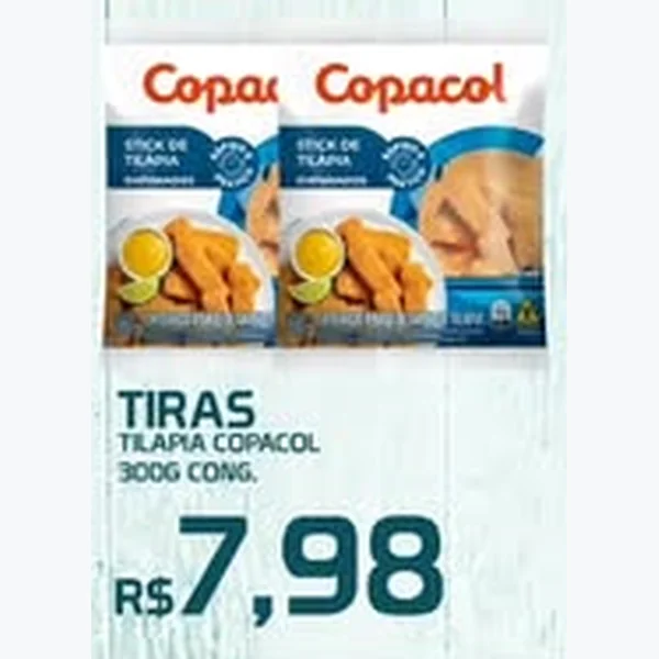 Recorte do encarte de Tiras Tilápia Copacol 300 g