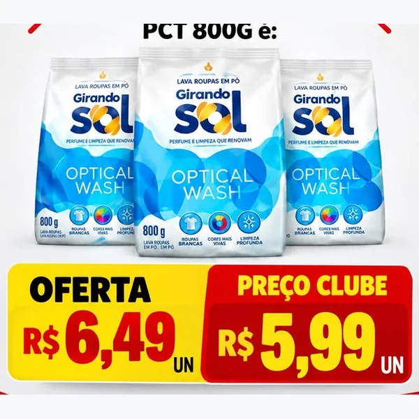 Sabão em Pó Optical Wash Girando Sol 800 g