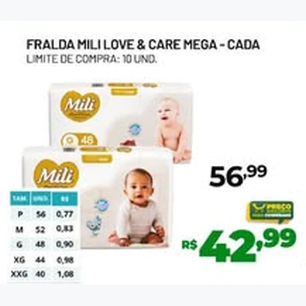 Recorte do encarte de Fralda Love & Care Mili