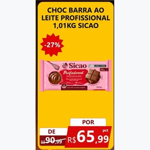 Chocolate Barra ao Leite Profissional Sicao 1,01 kg