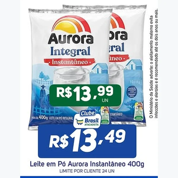 Recorte do encarte de Leite em Pó Integral Instantâneo Aurora 400 g
