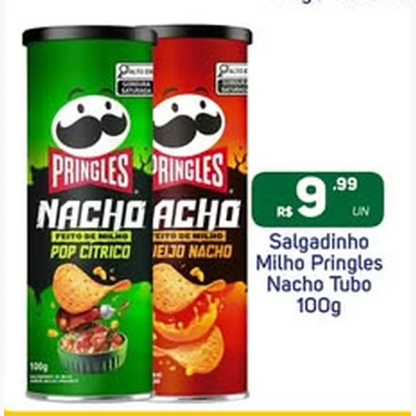 Recorte do encarte de Salgadinho Milho Nacho Pringles 100 g