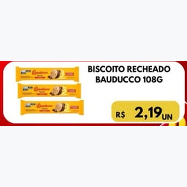 Recorte do encarte de Biscoito Recheado Bauducco 108 g