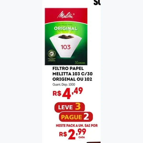 Filtro de Papel 103 Original Melitta 30 un