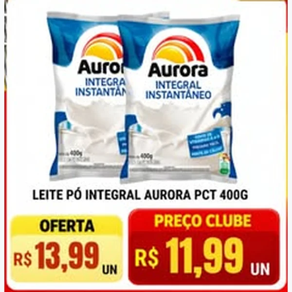 Recorte do encarte de Leite em Pó Integral Instantâneo Aurora 400 g