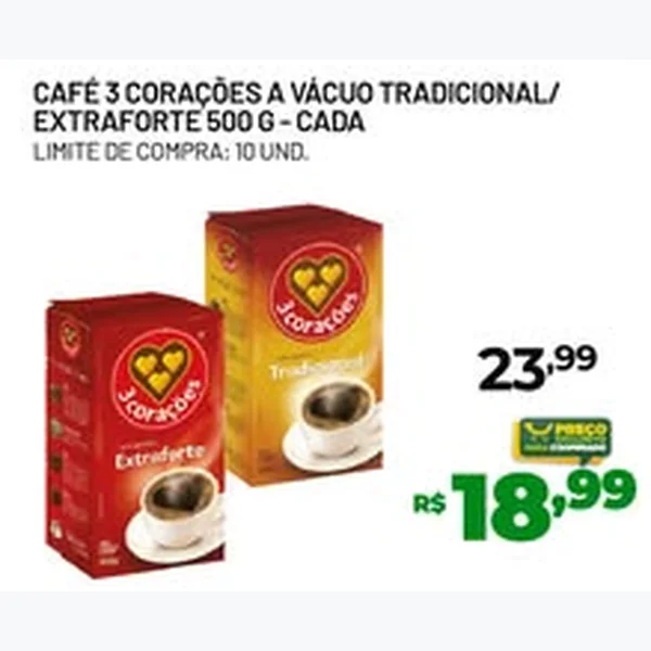 Recorte do encarte de Café Extraforte 3 Corações 500 g