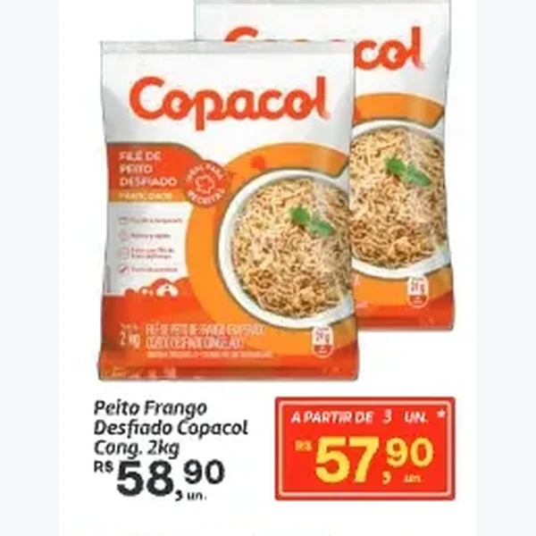 Recorte do encarte de Peito de Frango Desfiado Copacol 2 kg