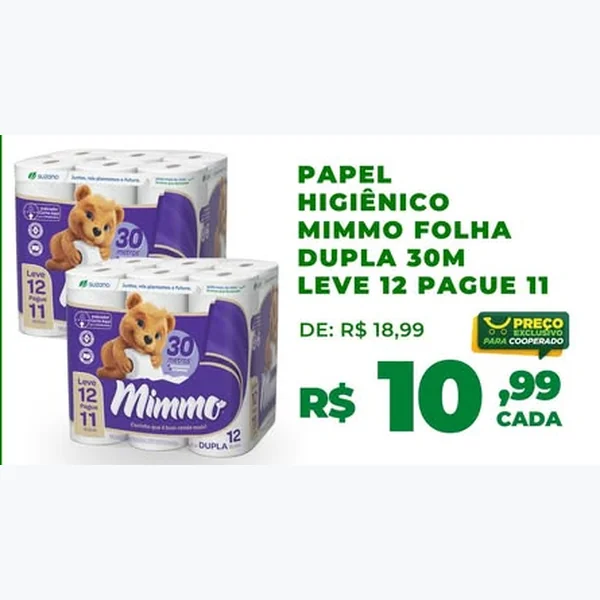 Recorte do encarte de Papel Higiênico Folha Dupla Mimmo 12 un × 30 un