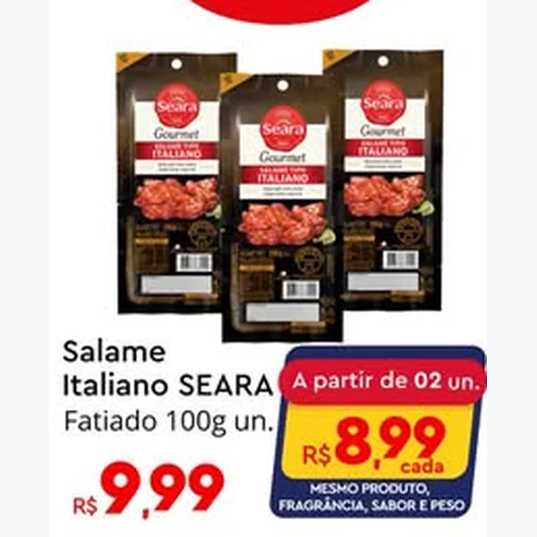 Recorte do encarte de Salame Italiano Fatiado Seara 100 g