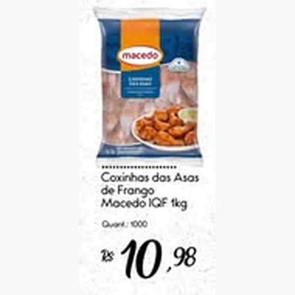 Recorte do encarte de Coxinhas das Asas de Frango Iqf Macedo 1 kg