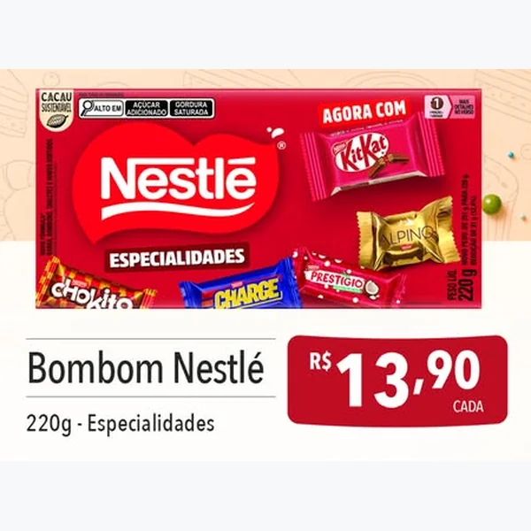 Recorte do encarte de Bombom Especialidades Nestlé 220 g