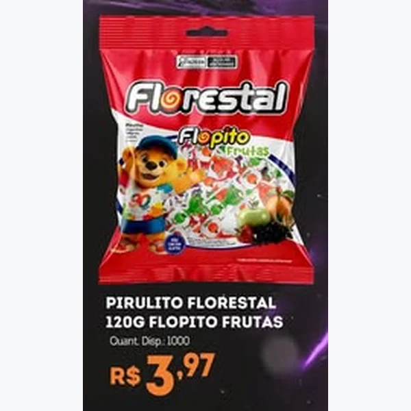 Recorte do encarte de Pirulito Flopito Frutas Florestal 120 g