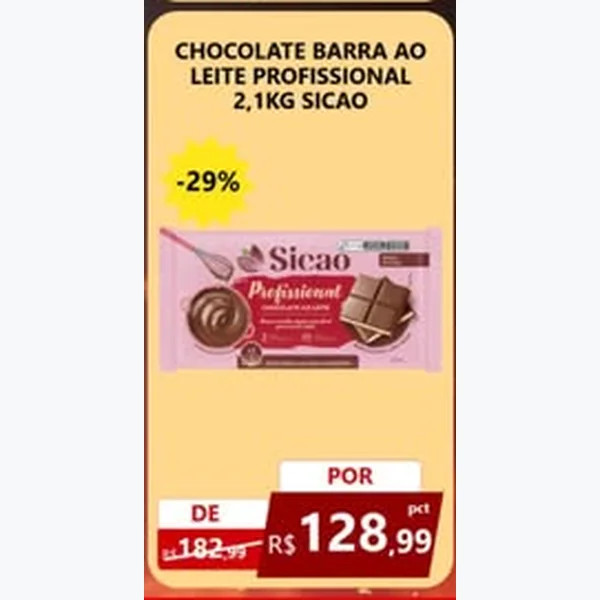 Recorte do encarte de Chocolate Barra ao Leite Profissional Sicao 2,1 kg