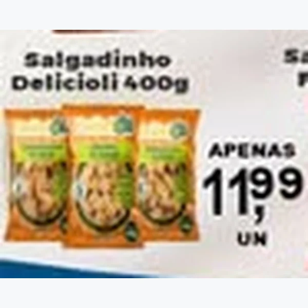 Recorte do encarte de Salgadinho Delicioli 400 g