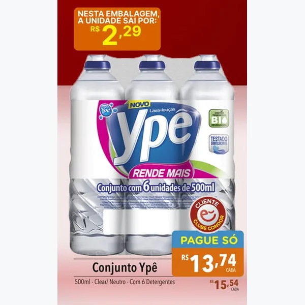Detergente Lava-louças Ypê 6 un × 500 ml