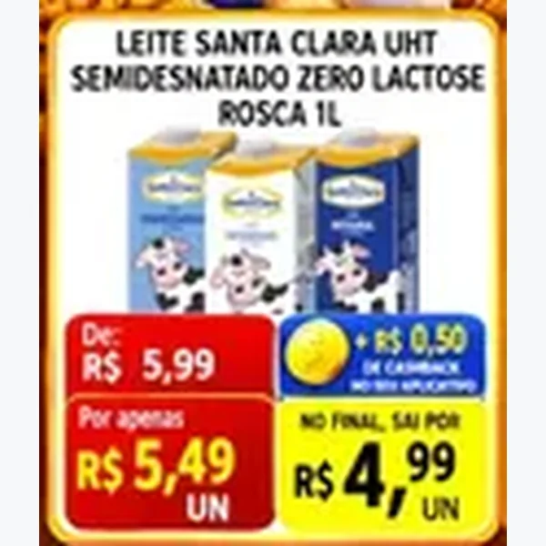 Recorte do encarte de Leite Uht Semidesnatado Zero Lactose Santa Clara 1 L