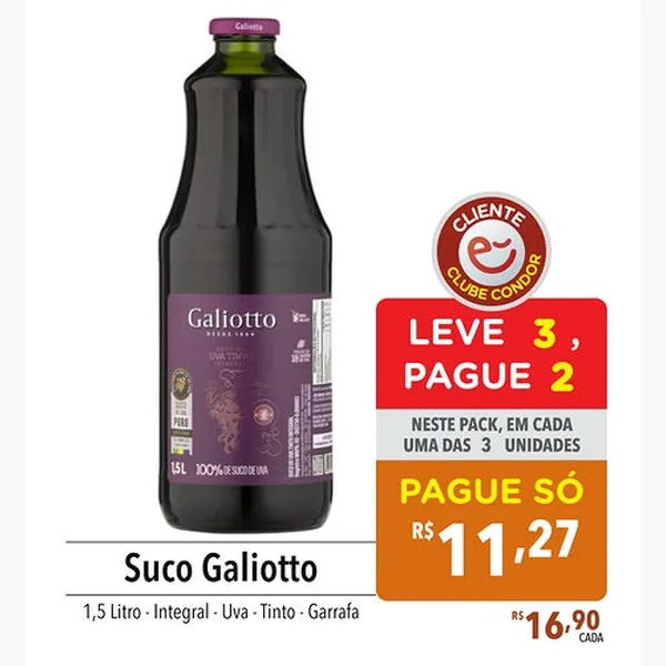 Recorte do encarte de Suco de Uva Tinto Integral Galiotto 1,5 L