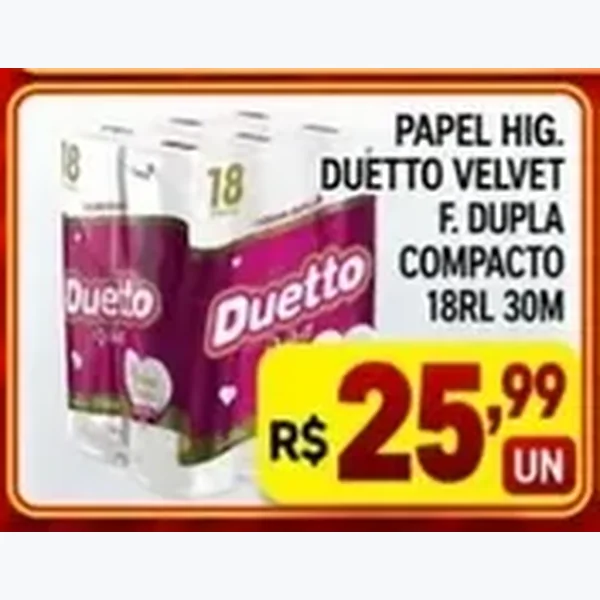 Papel Higiênico Folha Dupla Compacto Duetto 18 un × 30 un