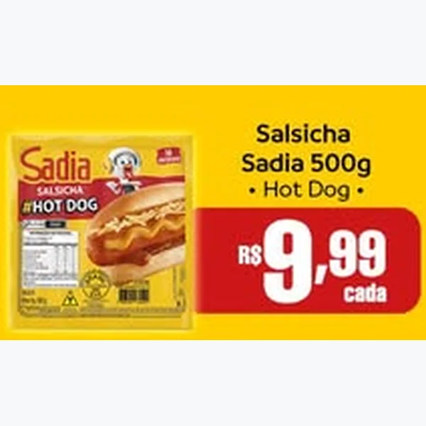 Recorte do encarte de Salsicha Hot Dog Sadia 500 g