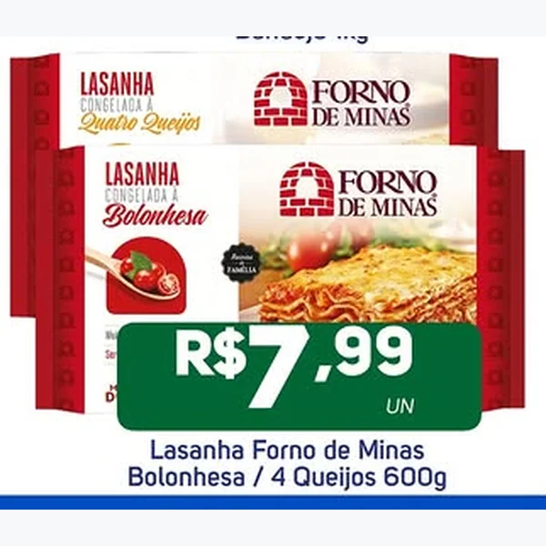 Lasanha Congelada À Quatro Queijos Forno de Minas 600 g