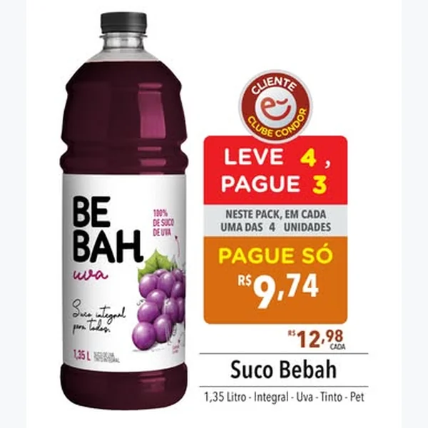 Suco Integral de Uva Bebah 1,35 L