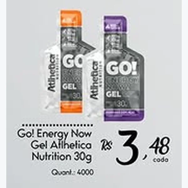 Recorte do encarte de Gel Energético Go! Energy Now Atlhetica Nutrition 30 g