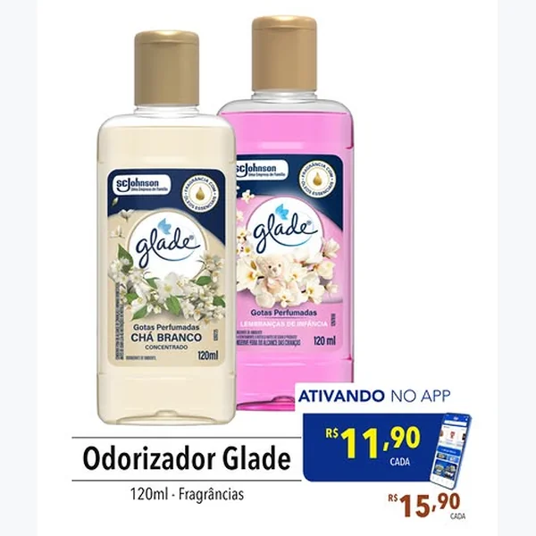 Recorte do encarte de Odorizador Gotas Perfumadas Glade 120 ml