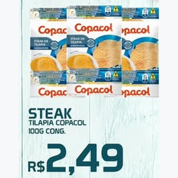 Recorte do encarte de Steak de Tilápia Congelado Copacol 100 g