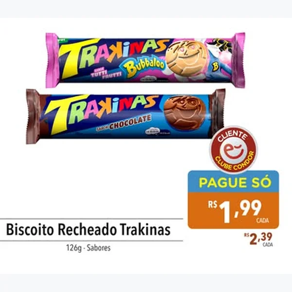 Recorte do encarte de Biscoito Recheado Trakinas 126 g