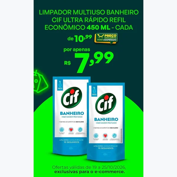 Limpador Multiuso Banheiro Ultra Rápido Refil Cif 450 ml