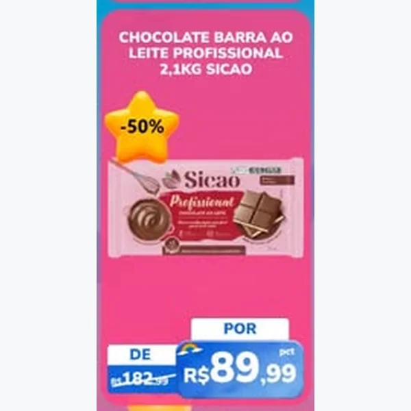 Recorte do encarte de Chocolate Barra ao Leite Profissional Sicao 2,1 kg