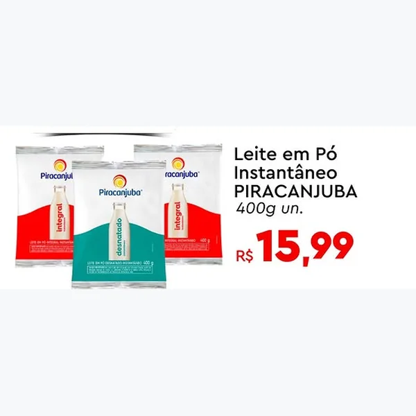 Recorte do encarte de Leite em Pó Instantâneo Piracanjuba 400 g