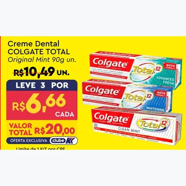 Recorte do encarte de Creme Dental Total 12 Colgate 90 g