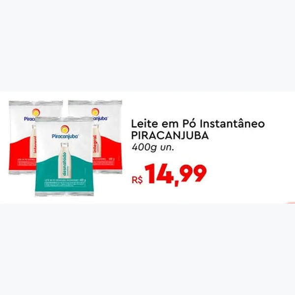 Recorte do encarte de Leite em Pó Instantâneo Piracanjuba 400 g