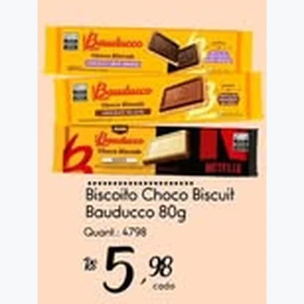 Recorte do encarte de Biscoito Choco Biscuit Bauducco 80 g