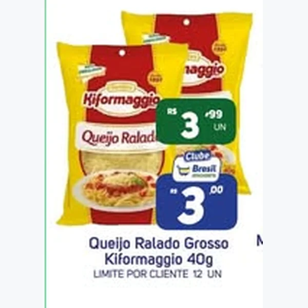 Recorte do encarte de Queijo Ralado Grosso Kiformaggio 40 g