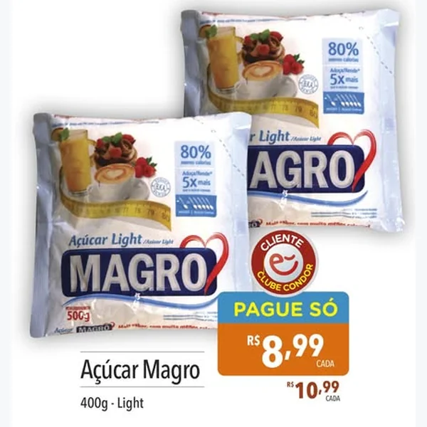 Recorte do encarte de Açúcar Light Magro 400 g