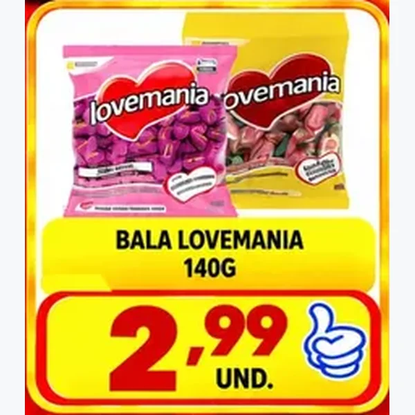Recorte do encarte de Bala Lovemania 140 g