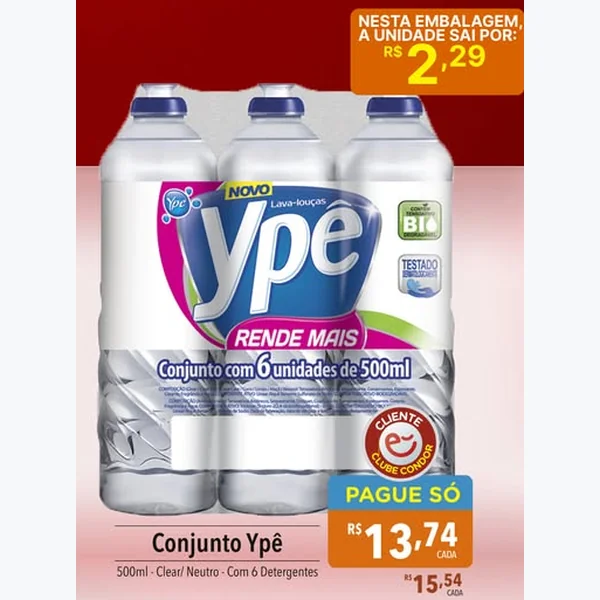 Recorte do encarte de Detergente Lava-louças Ypê 6 un × 500 ml