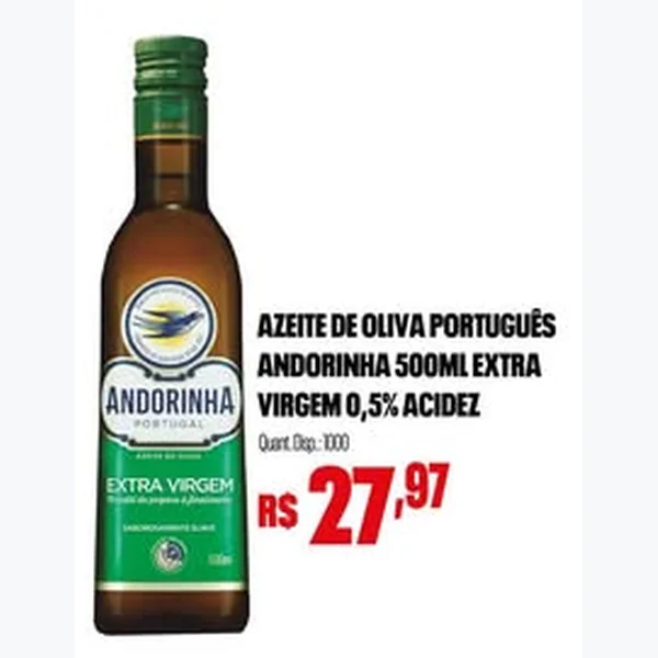 Azeite de Oliva Extra Virgem 0,5% Acidez Andorinha 500 ml